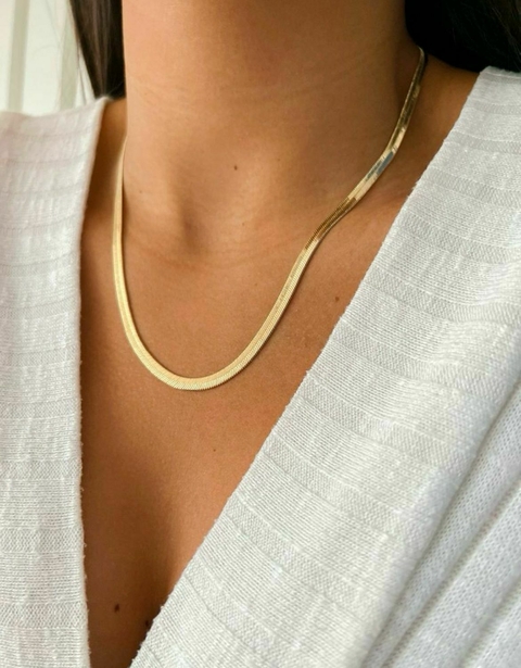 Colar Fita 3MM em Aço Cirúrgico Banhado a Ouro 18K