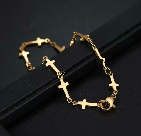 Pulseira Masculina Cruz em Banhado a Ouro 18K