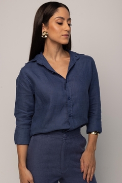 Camisa Lisboa Unissex| 100% Linho Azul Petróleo - comprar online