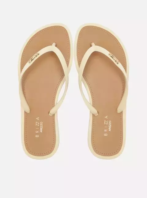 Chinelo de Dedo Tiras Branca Palmilha Marrom