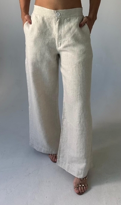 Calça Pantalona 100% Linho Cru Areia - Cambucá