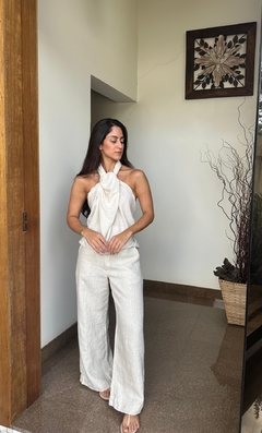 Calça Pantalona 100% Linho Branco - Cambucá