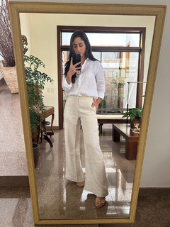 Calça Pantalona 100% Linho Cru Areia - Cambucá