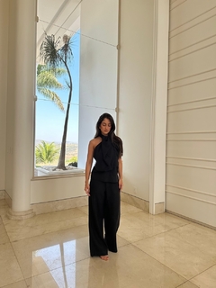 Calça Pantalona 100% Linho Preto - Cambucá