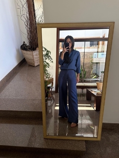 Calça Pantalona 100% Linho Azul Petróleo