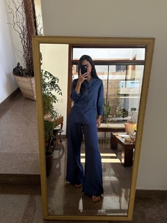 Imagem do Calça Pantalona 100% Linho Azul Petróleo