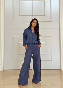 Calça Pantalona 100% Linho Azul Petróleo na internet