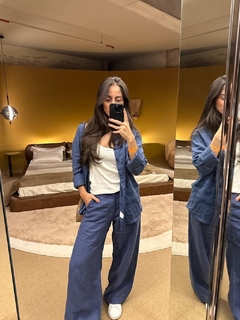 Calça Pantalona 100% Linho Azul Petróleo - Cambucá