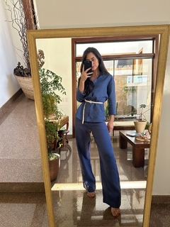 Calça Reta 100% Linho (Sintra) Azul Petróleo