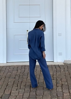 Calça Reta 100% Linho (Sintra) Azul Petróleo - Cambucá