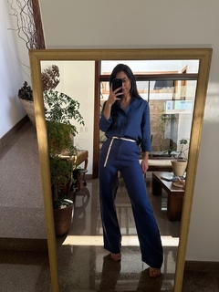 Calça Reta 100% Linho (Sintra) Azul Petróleo - loja online