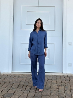 Calça Reta 100% Linho (Sintra) Azul Petróleo na internet