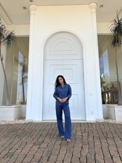Calça Reta 100% Linho (Sintra) Azul Petróleo - loja online