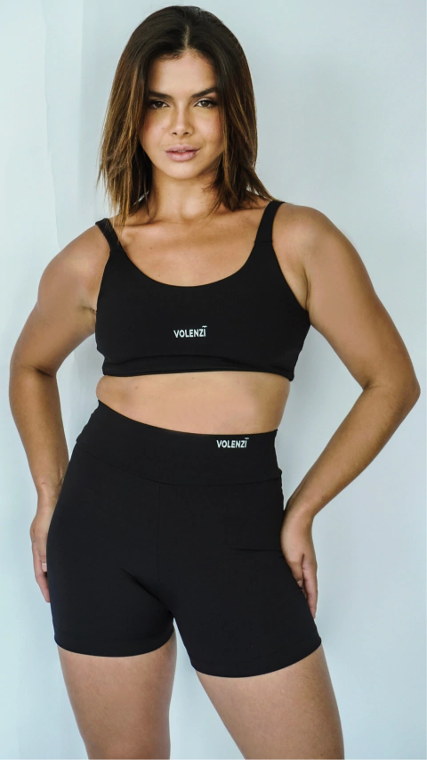 Shorts Fitness Sem Costura Lateral Preto - Tecido Canelado - comprar online