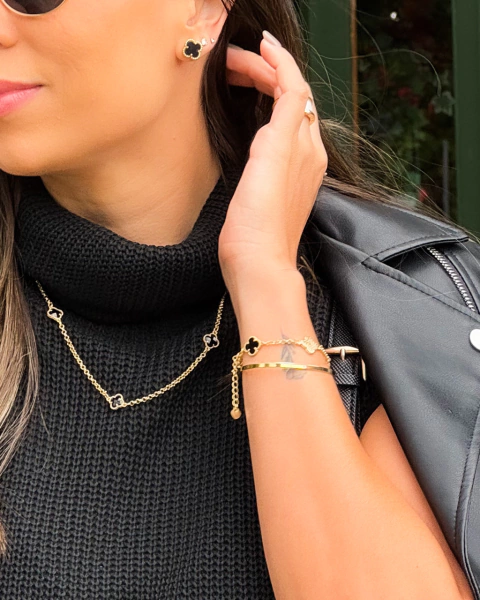 Pulseira Trevinho Preto Banho Ouro 18k - comprar online