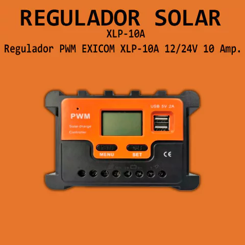 Regulador PWM EXICOM XLP-10A 12/24V 10 Amp.