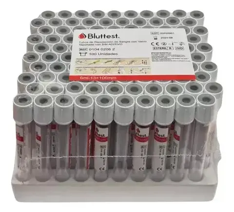 Tubos Sin Aditivo Al Vacío 10ml x 100u Bluttest