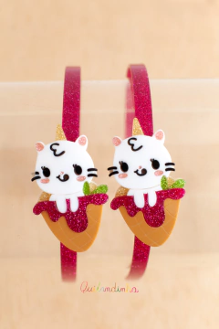 Tiara em acrílico: Gatinho Unicórnio Sorvete - comprar online