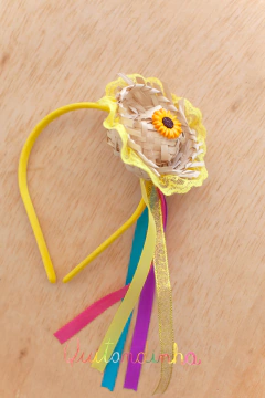 Tiara: Chapéu Junino girassol + fitas coloridas na internet