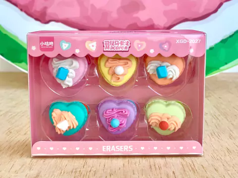 Kit de borrachas fofas - macarrons de coração