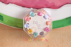 Kit com 10 'pirainhas' morangos + liguinhas grossas transparentes coloridas