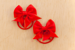 Elásticos: par lacinhos duas pontas para baixo com dourado Vermelho