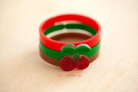 Pulseiras em Acrílico: Trio Cereja