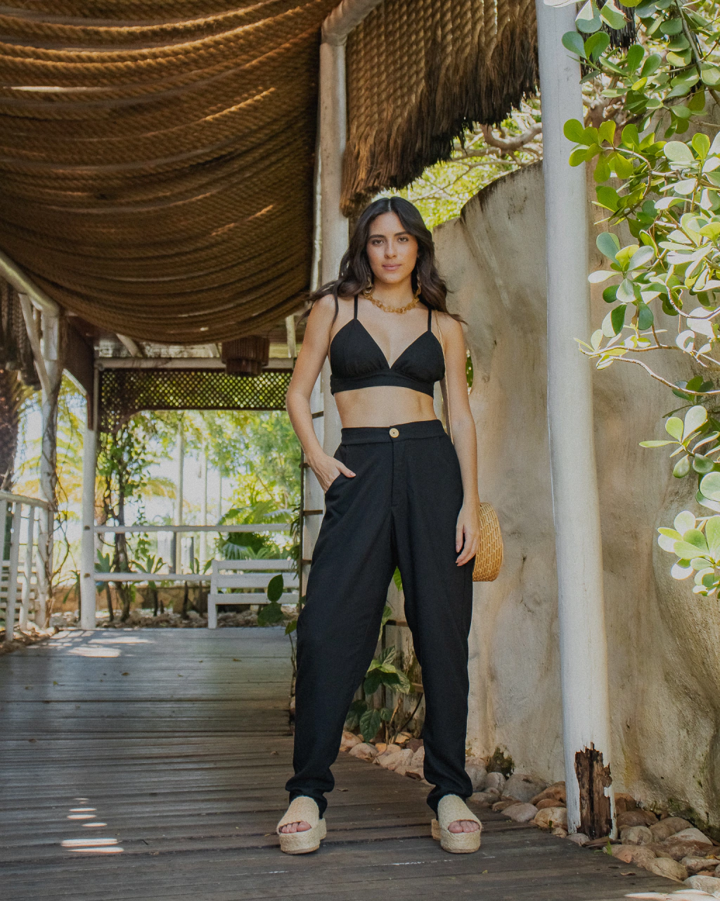 CALÇA CENOURA LINHO - PRETO