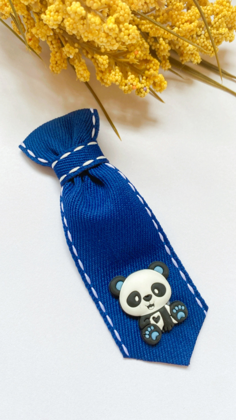 Gravata Jeans com Urso Panda - 10 unidades