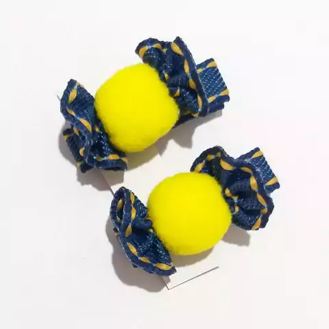 Par de Laço Balinha de Pompom Amarelo - bico de pato