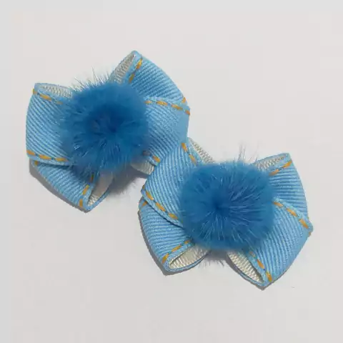 Par de Laço M Jeans Azul Com Pompom