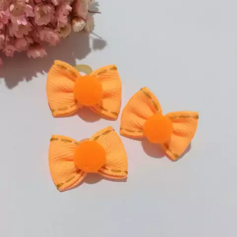 Trio de Lacinhos Laranja Pompom