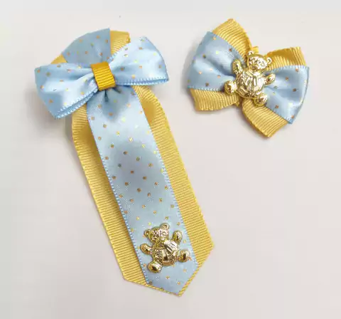 Conjunto Gravata e Laço Urso Dourado