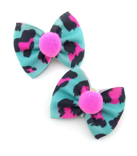 Par de Laço M Animal Print Pink e Verde