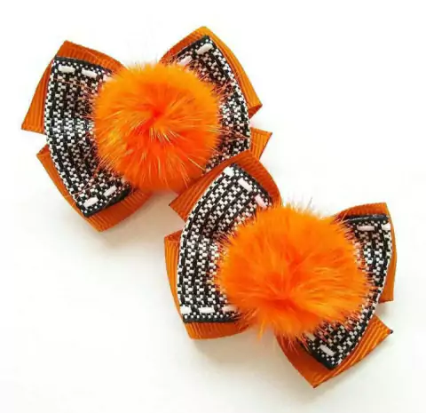 Par de Laço M Pompom Laranja