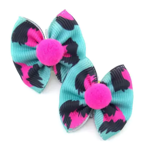 Par de Laço P Animal Print Pink e Verde