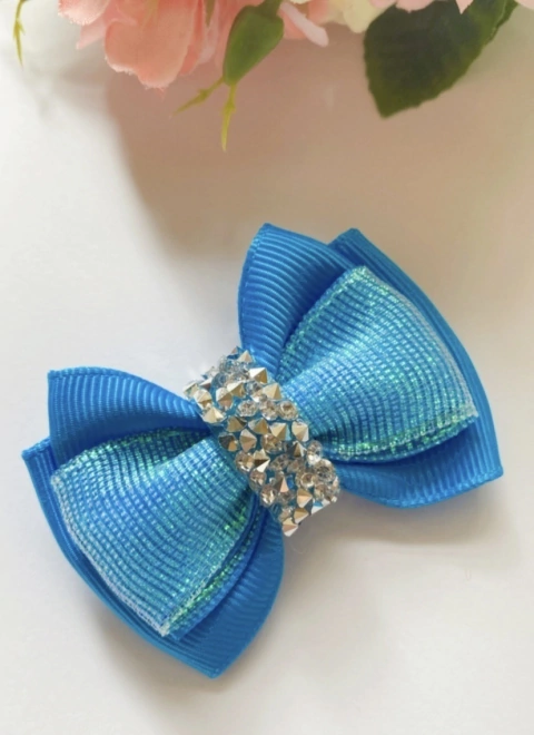 Laço G Azul Brilho Prateado