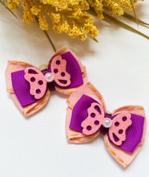 Laço M Borboleta Rosa - 10 unidades