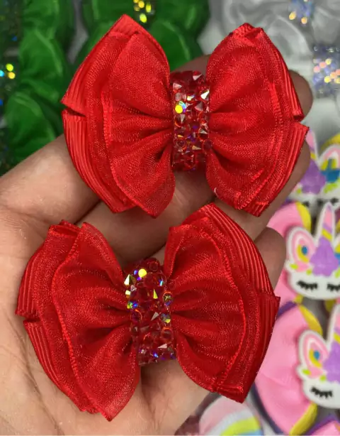 Par de laço M Organza Vermelho Luxo