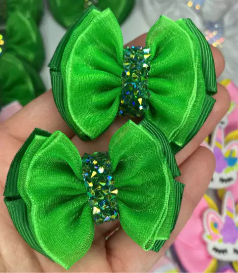 Par de laço M Organza Verde Luxo