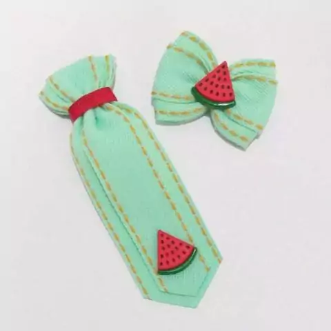 Conjunto Gravata e Laço M Verde Melancia