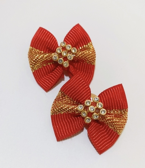 Par de Laço P Vermelho com Strass