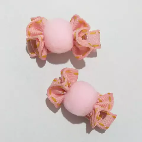 Par de Laço Balinha de Pompom Candy Rosa - bico de pato