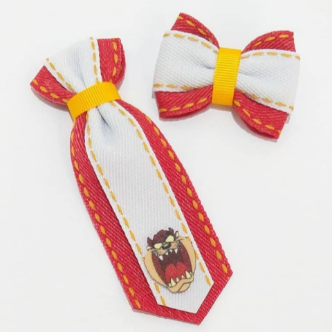 Conjunto Gravata e Laço M Vermelho e Branco Bravo