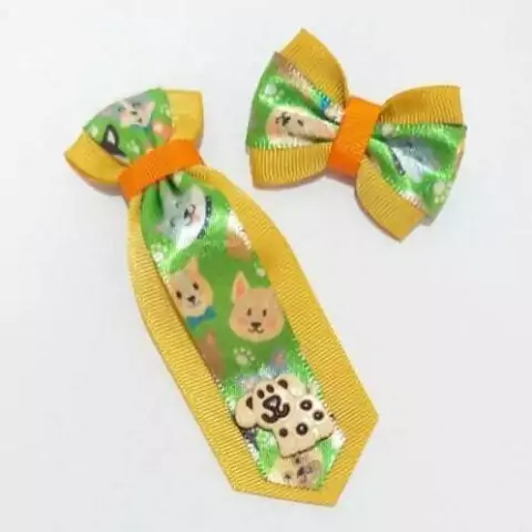 Conjunto Gravata e Laço M Verde Doguinhos