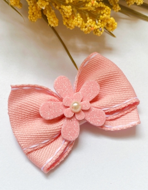 Laço G Jeans Rosa Flor - 10 unidades