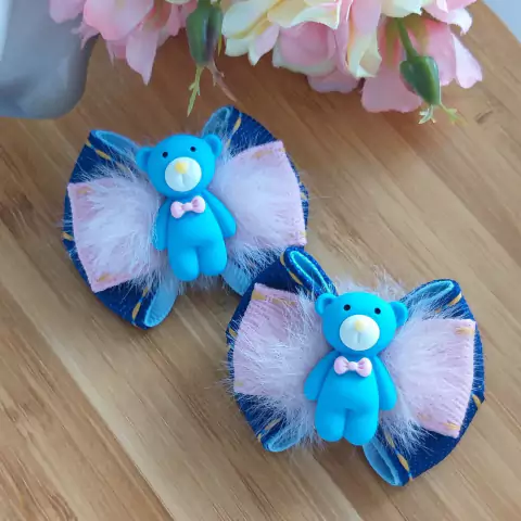 Par de Laço M Urso Luxo Azul