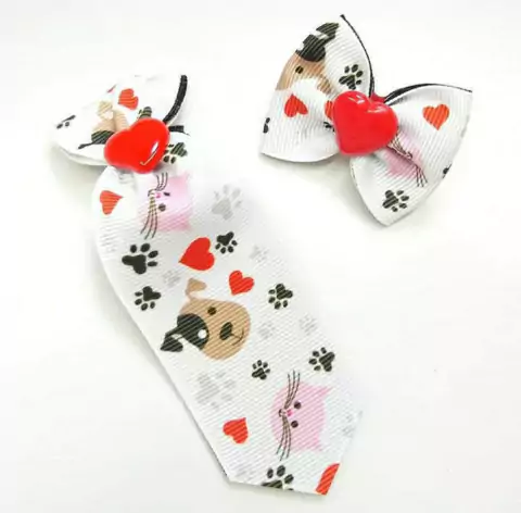 Conjunto Gravata e Laço Love Pets