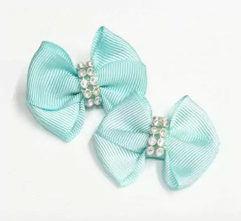 Par de Laço M Verde Água com strass