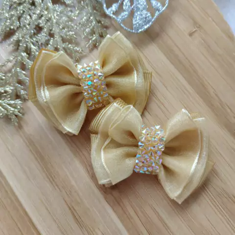 Par de Laço M Organza Dourado